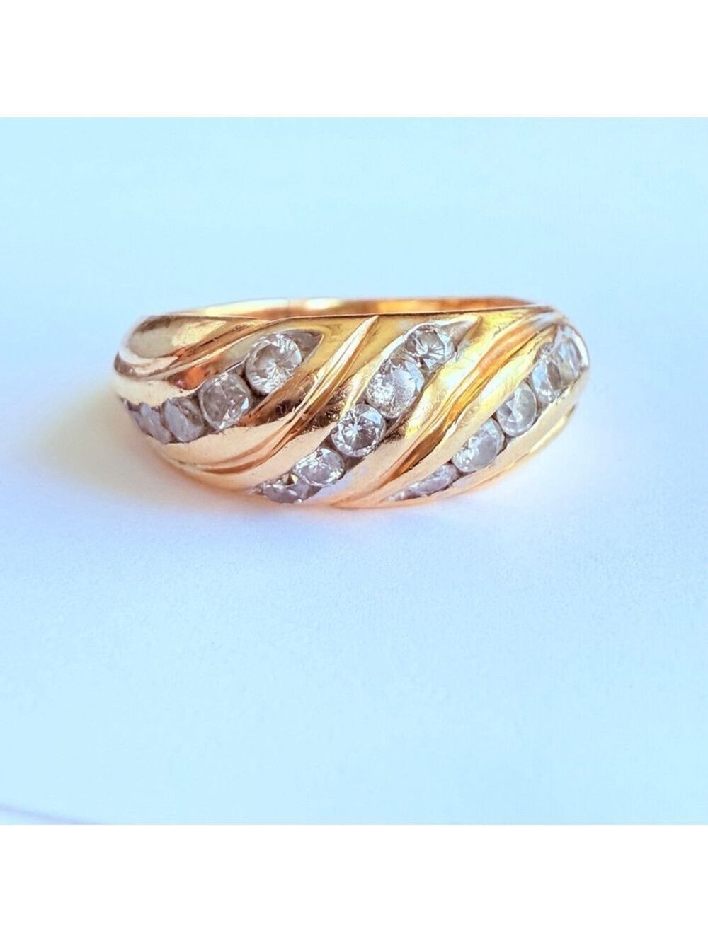 Estate 14K Solid Yellow Gold 1 CTW Diamond Channel Set Pave Dome Vintage Ring